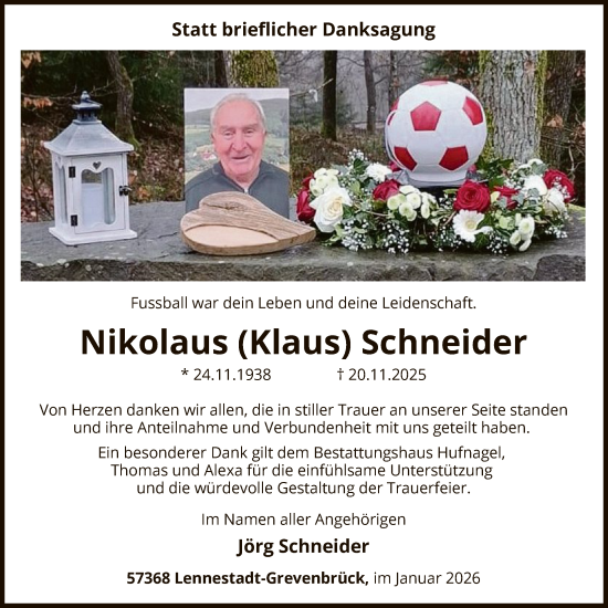 Traueranzeige von Nikolaus Schneider von HASK