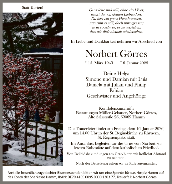 Traueranzeige von Norbert Görres von HAWA