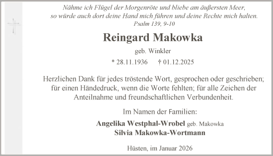 Traueranzeige von Reingard Makowka von HASK