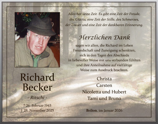 Traueranzeige von Richard Becker von HASK