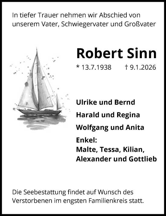 Traueranzeige von Robert Sinn von HAWA