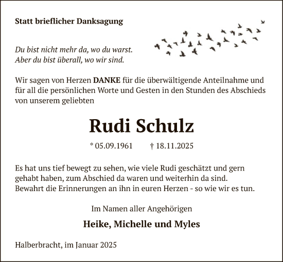 Traueranzeige von Rudi Schulz von HASK