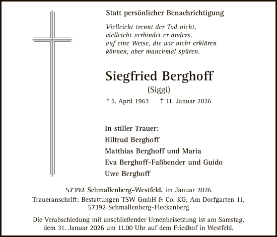 Traueranzeige von Siegfried Berghoff von HASK