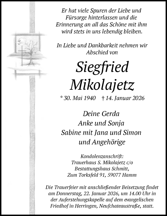 Traueranzeige von Siegfried Mikolajetz von HAWA
