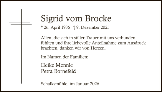 Traueranzeige von Sigrid vom Brocke von HALN