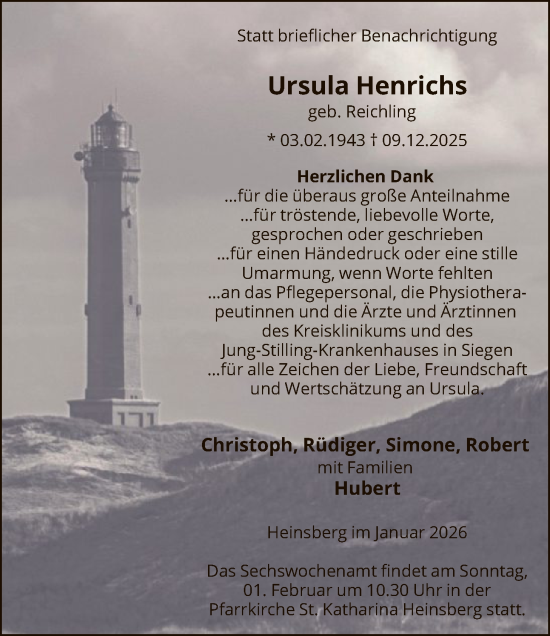 Traueranzeige von Ursula Henrichs von HASK