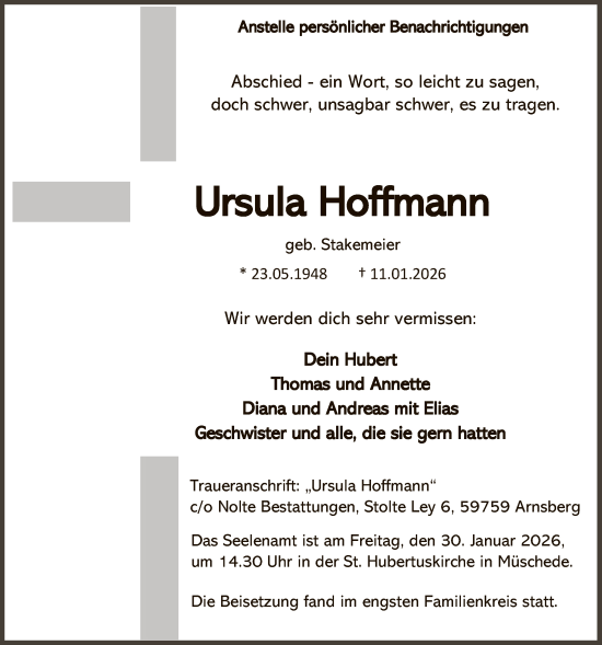 Traueranzeige von Ursula Hoffmann von HASK