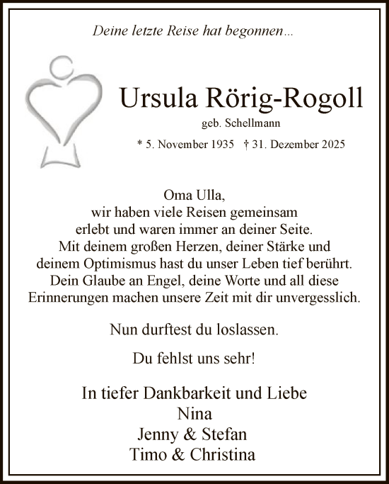 Traueranzeige von Ursula Rörig-Rogoll von HASK