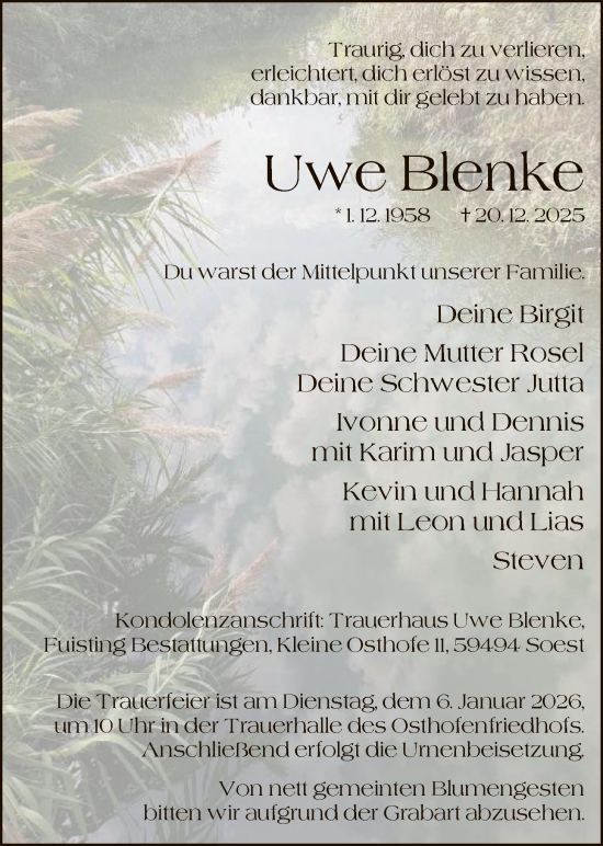 Traueranzeige von Uwe Blenke von HASO