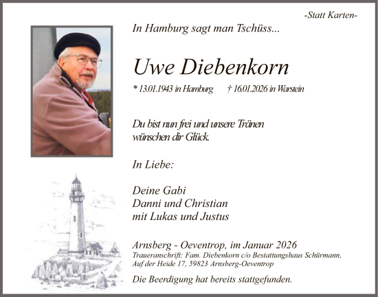 Traueranzeige von Uwe Diebenkorn von HASK