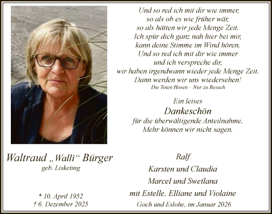 Traueranzeige von Waltraud Bürger von HASK