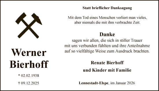 Traueranzeige von Werner Bierhoff von HASK