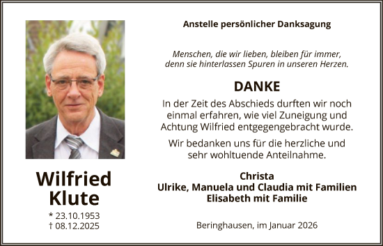 Traueranzeige von Wilfried Klute von HASK