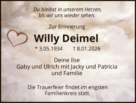 Traueranzeige von Willy Deimel von HASK
