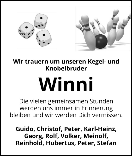 Traueranzeige von Winni  von HASK