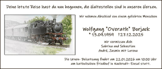 Traueranzeige von Wolfgang Borjack von HALN